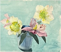 Christrosen-Stillleben, Aquarell, rechts unten monogrammiert: VJM
